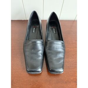 ECCO Black Leather Square Toe Block Heel Slip On Pumps Women EU 38